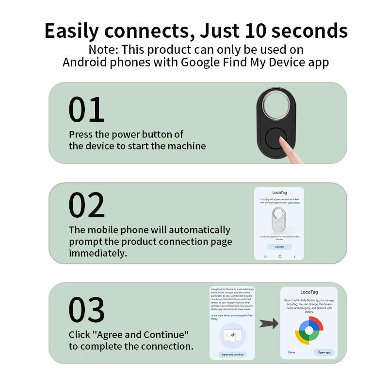 Smart Tag gtag12 – Traceur Bluetooth Android, Localisation Objets, Sonore, Compact et Léger, Pile Remplaçable