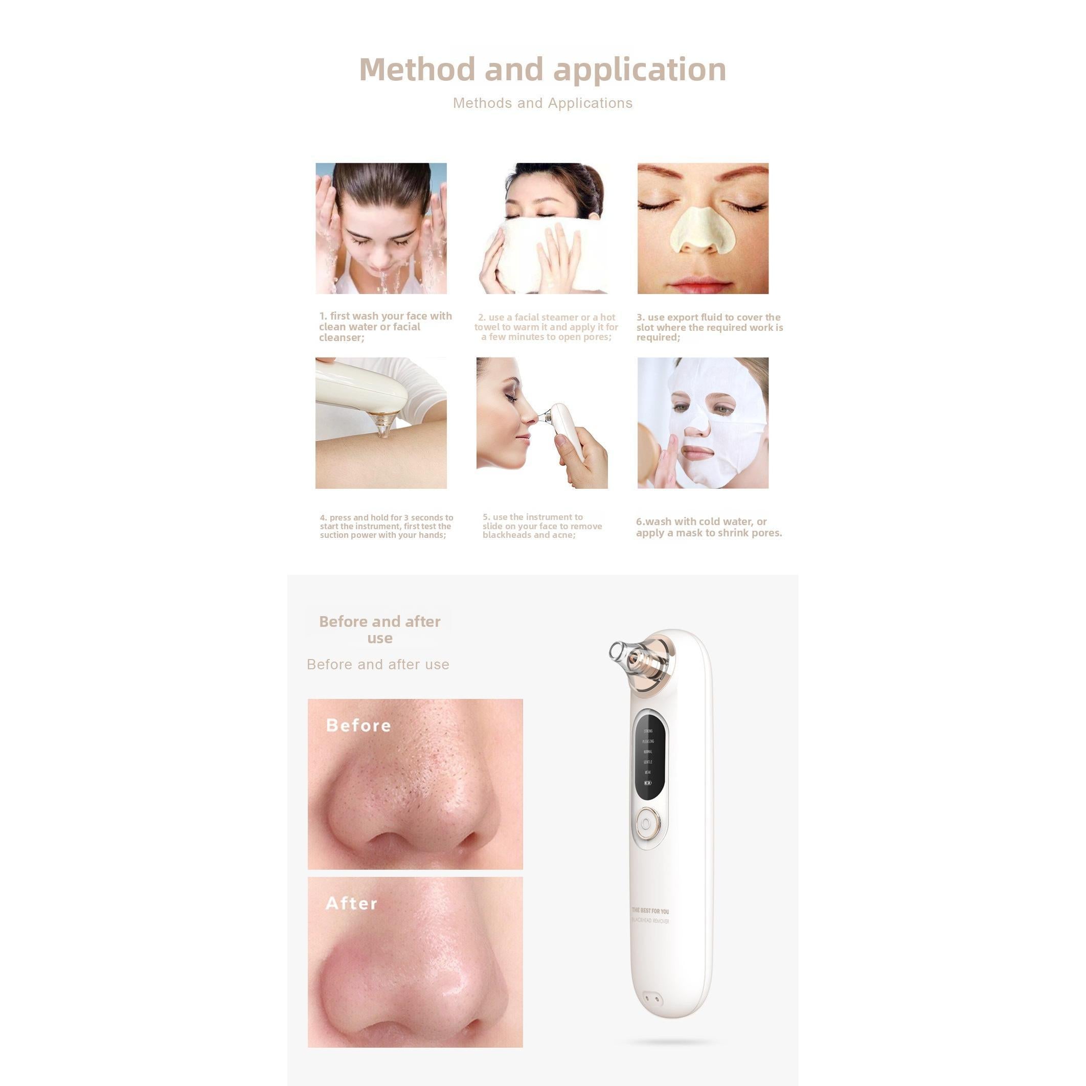 Aspirateur de Points Noirs Rechargeable – 5 Modes | 65 kPa | Station de Charge Sans Fil