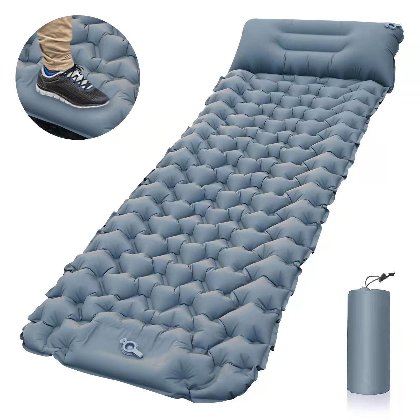 Matelas Camping Portable - Matelas Gonflable 1 Place avec Oreiller & Pompe à Pied Tapis de Couchage Matelas Randonnée Bleu Ultraléger pour Camping, Voyage, Randonnée