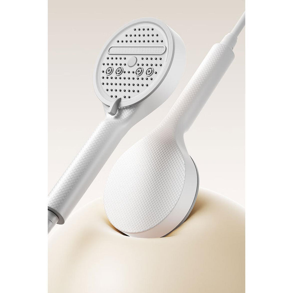 Pommeau de douche haute pression 12 cm avec tuyau argenté 1,5 m et support mural – Jet pluie crémeux, économie d’eau