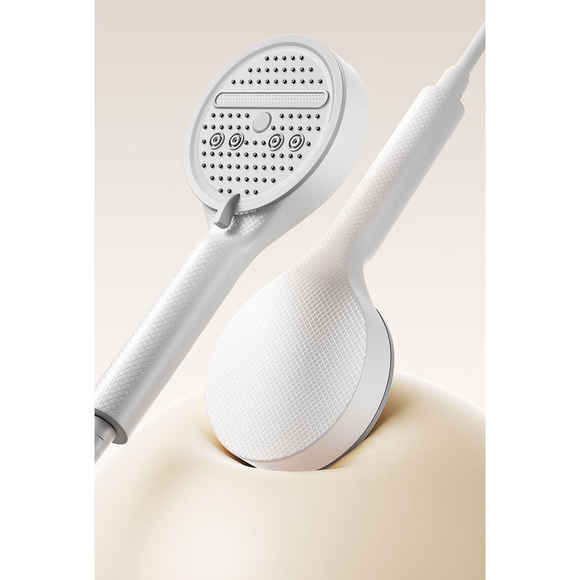 Pommeau de douche haute pression 12 cm avec tuyau argenté 1,5 m et support mural – Jet pluie crémeux, économie d’eau