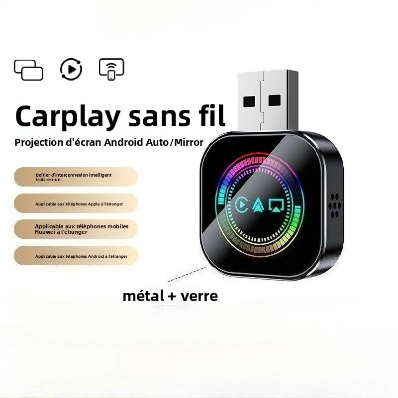 Boîtier CarPlay Sans Fil 3-en-1- Compatible Apple CarPlay, Android Auto & AirPlay - Module Intelligent d’Interconnexion Automobile - Plug & Play