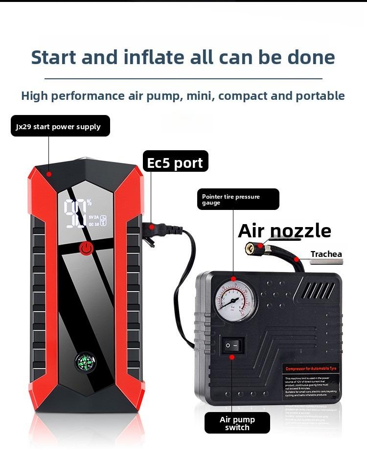 Booster de démarrage voiture 12V – Batterie externe multifonction avec compresseur d’air et lampe LED
