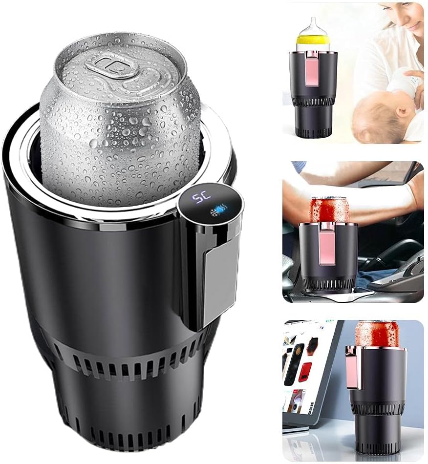 Chiyyak Car Drinks Cooler and Warmer, Cup Cooling and Heating Portable Car Fridge Electric Cooling Cup Mini Cooler Beer Water Milk Drink