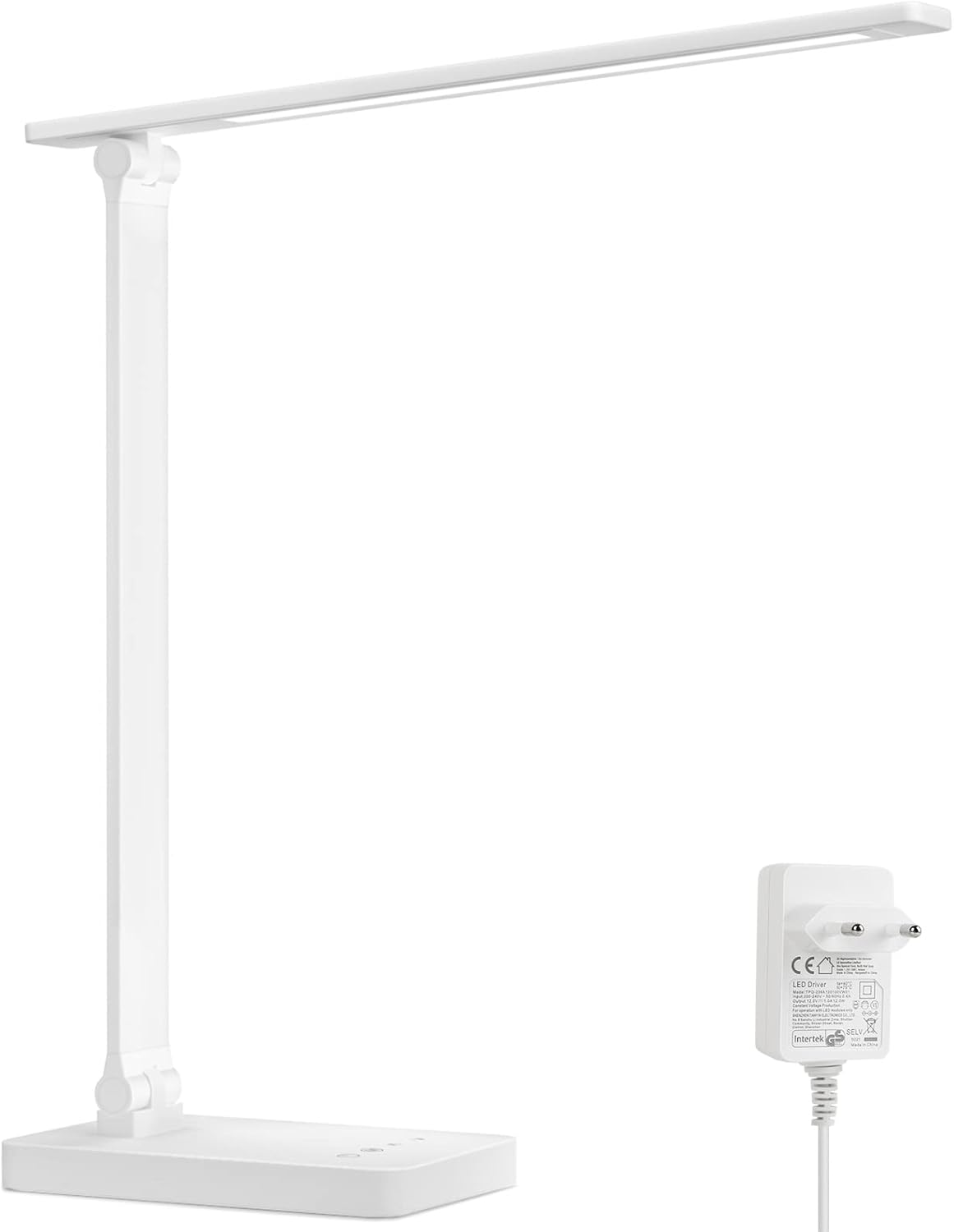 Lampe de Bureau LED 9.2W Lampe Puissante 72LEDs 800LM avec 5 Modes de Couleur et 5 Niveaux de Luminosité, Anti-Éblouissement, Pied Réglable Contrôle Tactile Lecture Pour Lecture Travail - Blanc