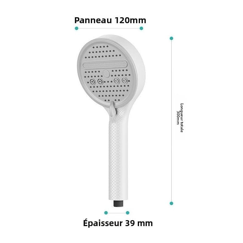 Pommeau de douche haute pression 12 cm avec tuyau argenté 1,5 m et support mural – Jet pluie crémeux, économie d’eau