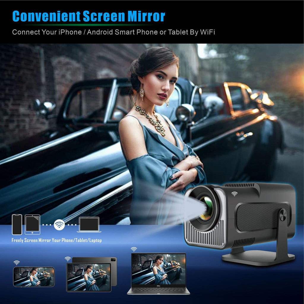 Vidéoprojecteur Portable WiFi – 1080P HD, Support 4K, Grand Écran 130”, Correction Auto