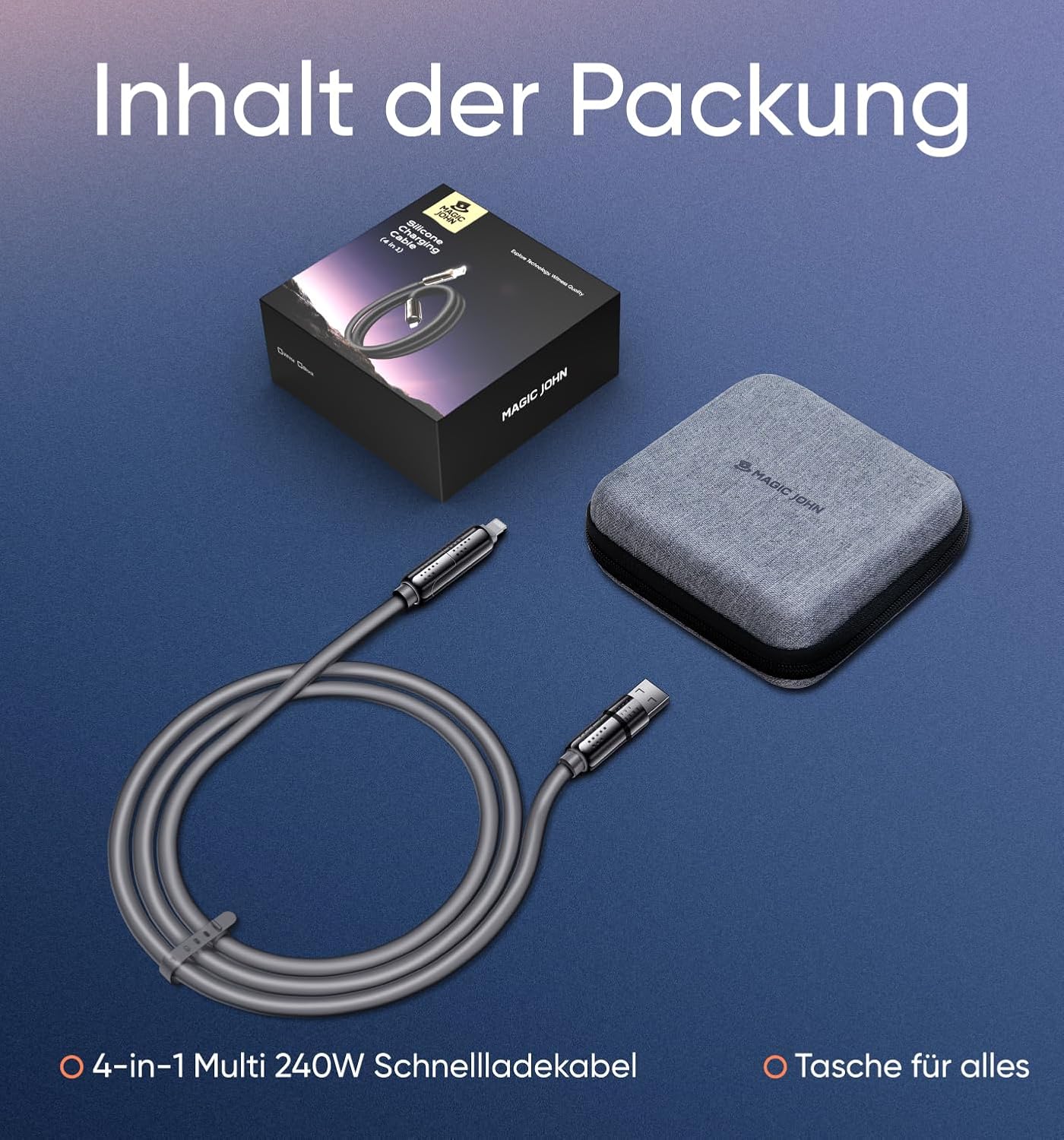 Câble USB C 4 en 1 - 240 W - Câble de charge USB C avec lumière respirante - Charge rapide et synchronisation des données - Câble de charge multiple pour iPhone iPad Samsung ordinateur