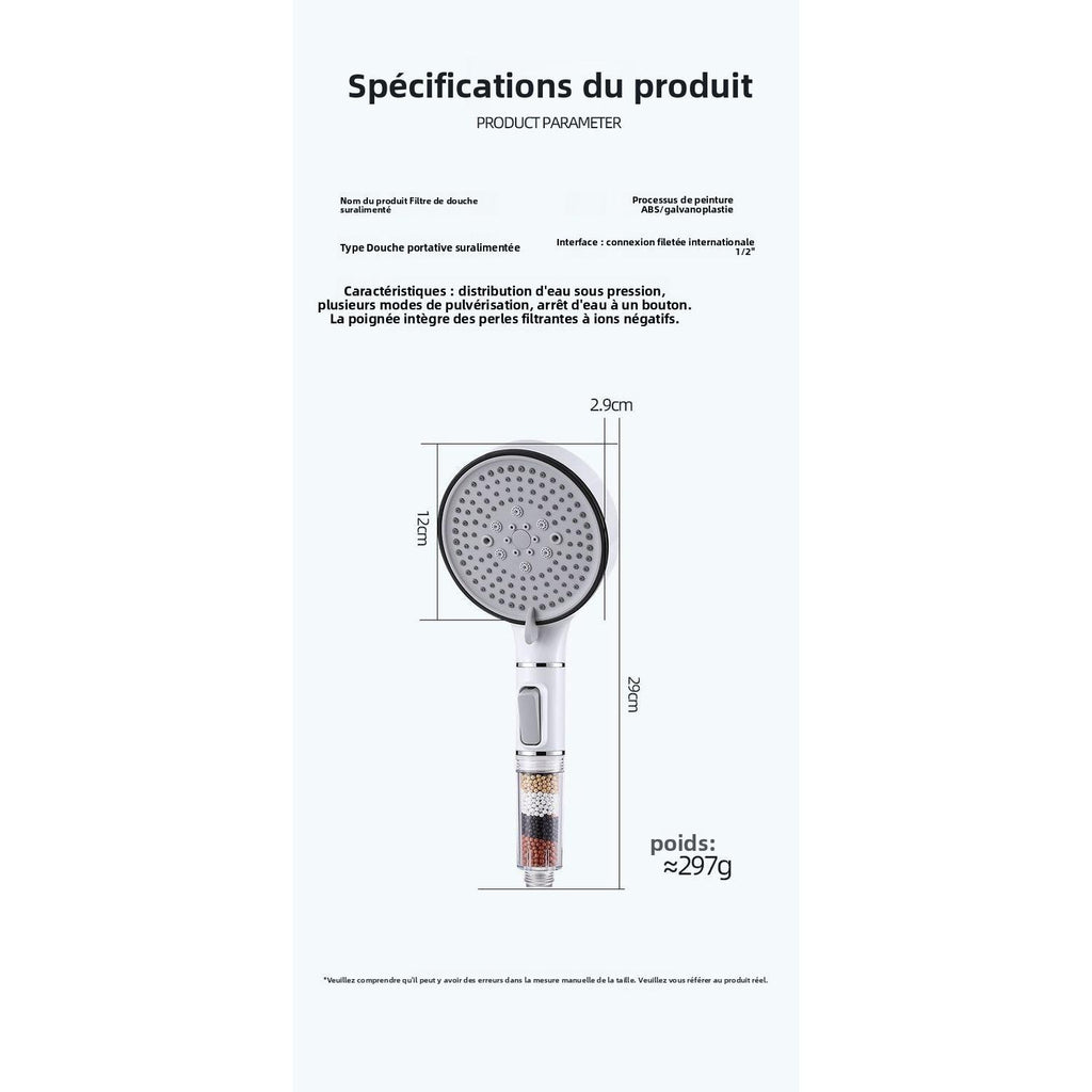 Pommeau de Douche à Main Haute Pression avec Filtre – Grand Panneau, Économiseur d’Eau