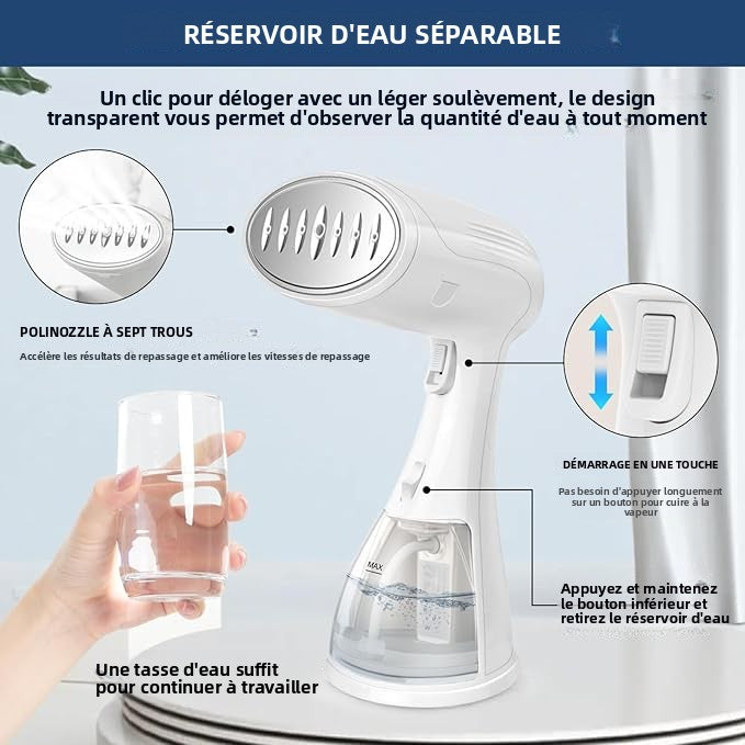 Fer à repasser de voyage Defroisseur Vertical, Mioduro Portable Defroisseur a Main Vapeur à Vêtements avec réservoir d'eau de,Steamer idéal pour la maison et le voyage
