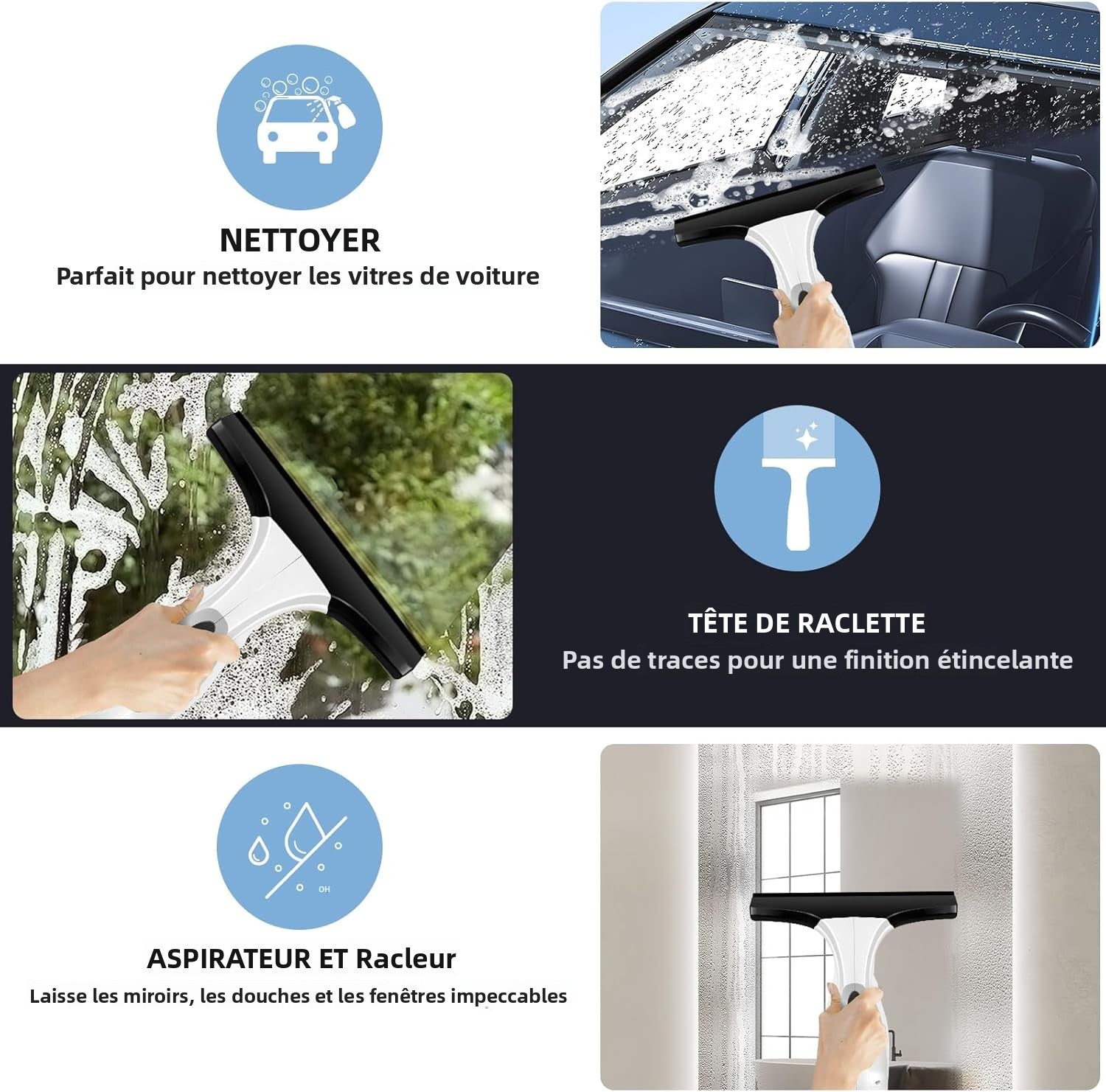 Nettoyeur de Vitres Sans Fil avec Réservoir 300 ml – Aspirateur de Vitres Rechargeable et Portatif
