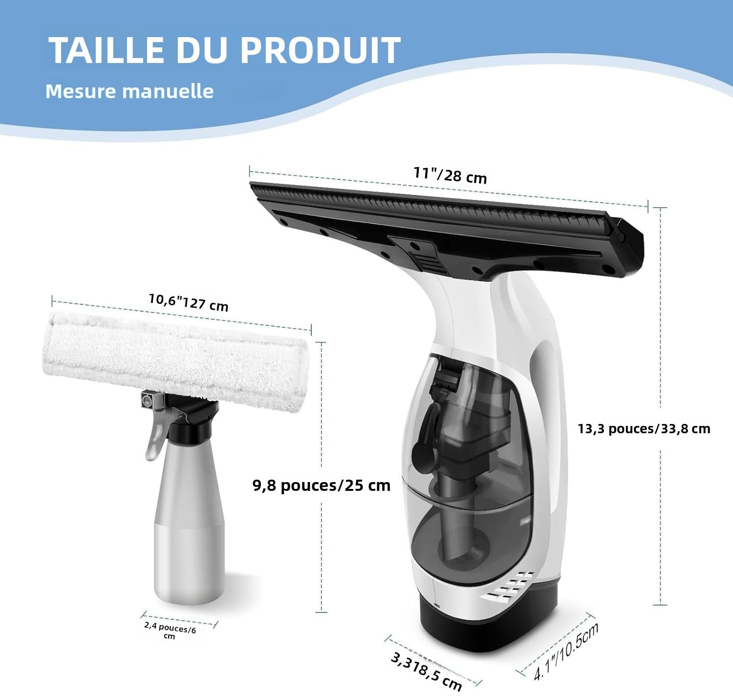 Nettoyeur de Vitres Sans Fil avec Réservoir 300 ml – Aspirateur de Vitres Rechargeable et Portatif