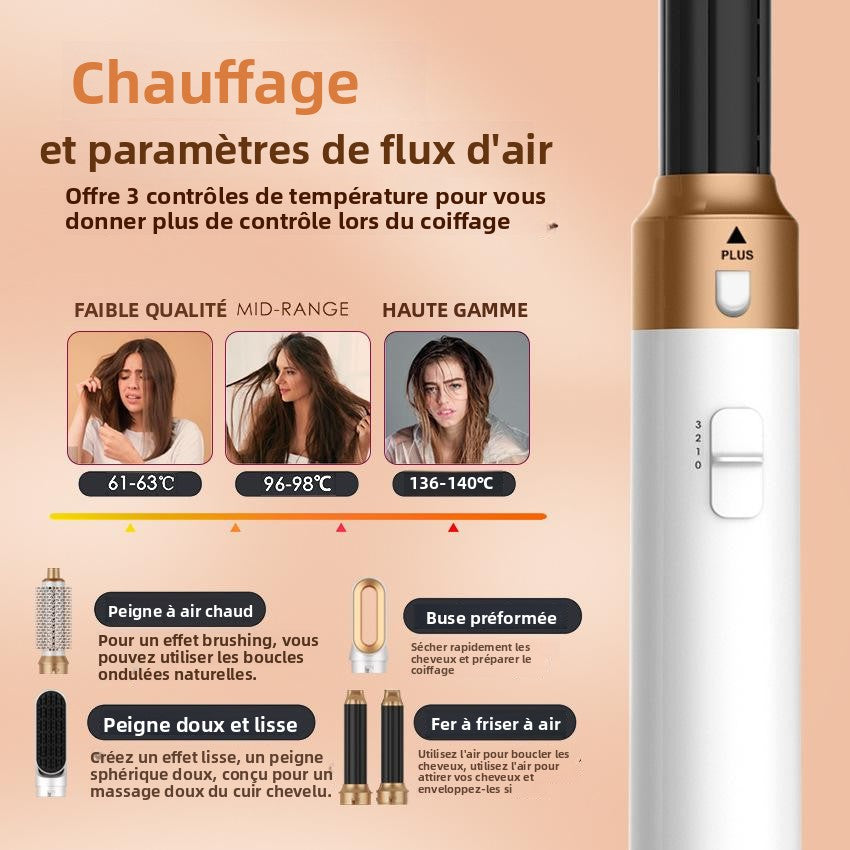 Kit de coiffure 5-en-1 multifonction – Brosse soufflante avec accessoires pour sécher, lisser, boucler et styliser vos cheveux